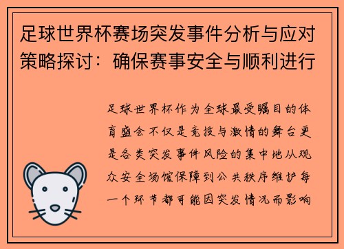 足球世界杯赛场突发事件分析与应对策略探讨：确保赛事安全与顺利进行的多重保障措施