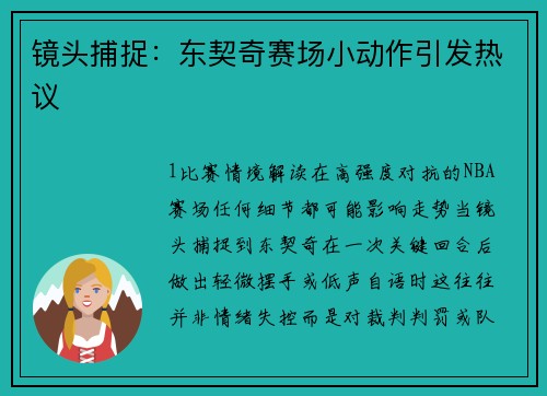 镜头捕捉：东契奇赛场小动作引发热议